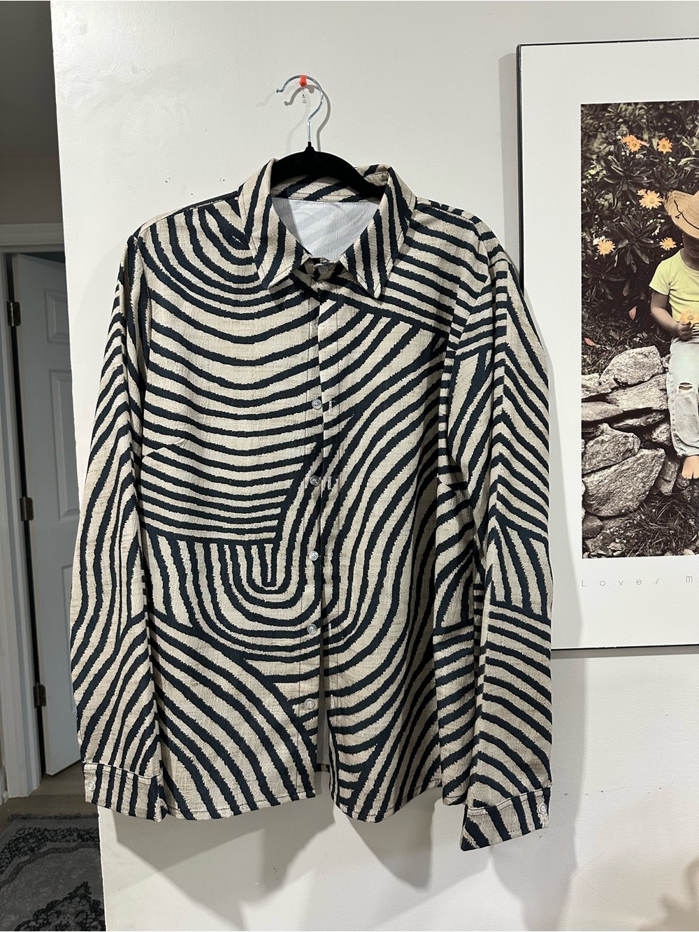 Women’s Black & Cream Patterned Button-Up Jacket